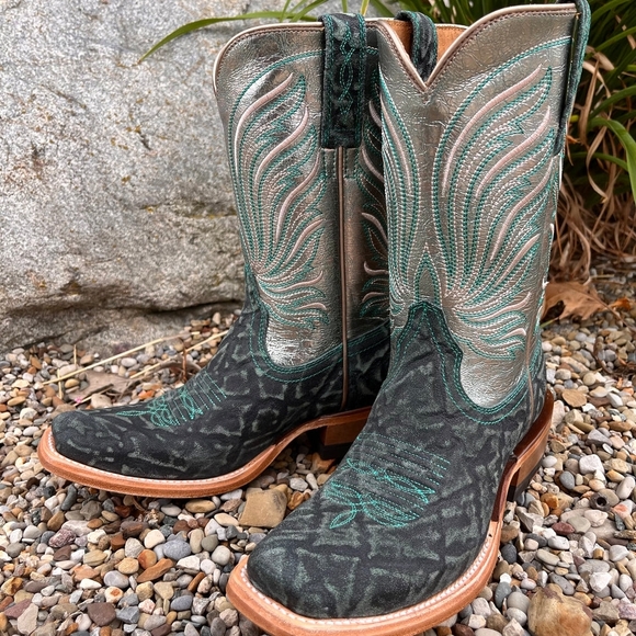 ARIAT Futurity Elephant Print Size 8.5 Green Gold Cowboy Boots Square Toe - Picture 1 of 8